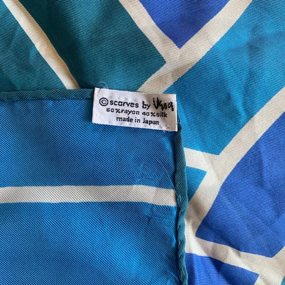 Scarves by Vera Blue Geometric Striped Silk Rayon Scarf‎ Japan